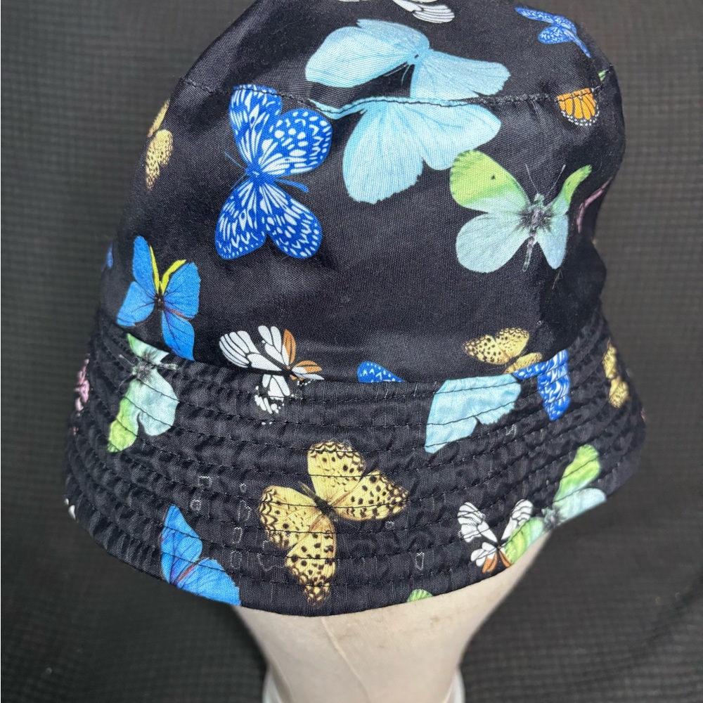 Butterfly Pattern Women's Bucket Hat - Black and Blue